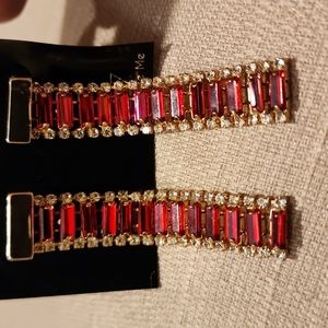 Guess Baguette Earrings in Gold & Red NWT